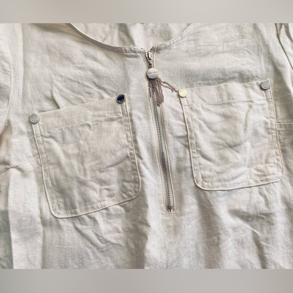 Anne Klein 55% linen short sleeve blouse quarter zip detail beige/ neutral - Picture 3 of 10